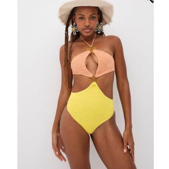 For Love & Lemons Sonny One-Piece Cut-out 60s Terry Swimsuit Bathing Suit Sz XL - Picture 5 of 11